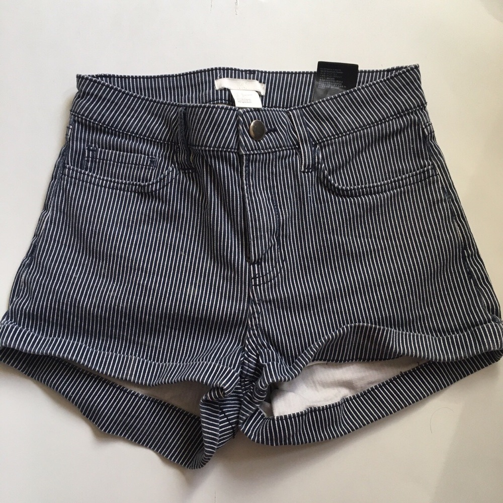 Striped denim shorts